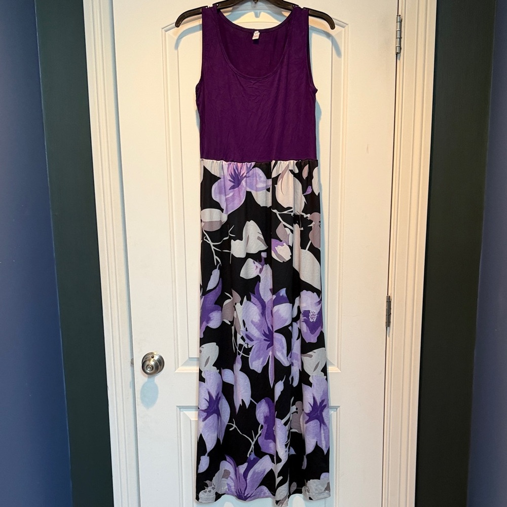Sleeveless Purple Floral Maxi Dress
